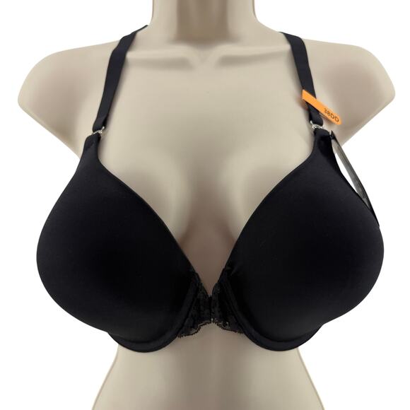 Maidenform One Fab Fit Lace T-Back Shaping Underwire Front Close Bra Black 38DD - Picture 2 of 8